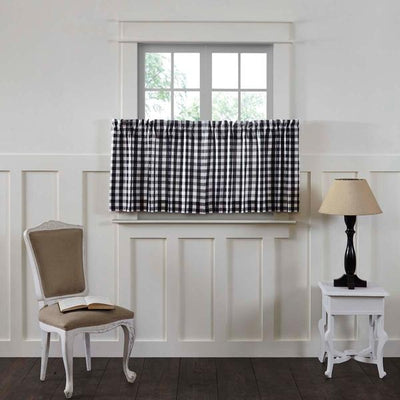 Annie Buffalo Check Black Lined Tier Curtains 24" - Primitive Star Quilt Shop