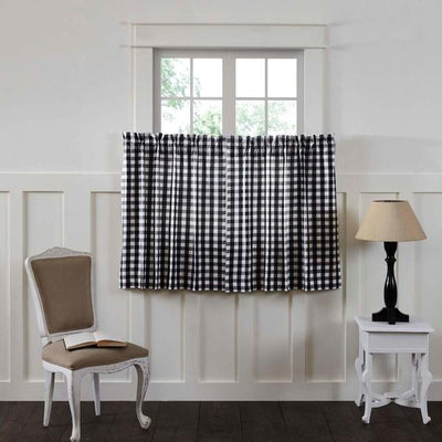 Annie Buffalo Check Black Lined Tier Curtains 36" - Primitive Star Quilt Shop