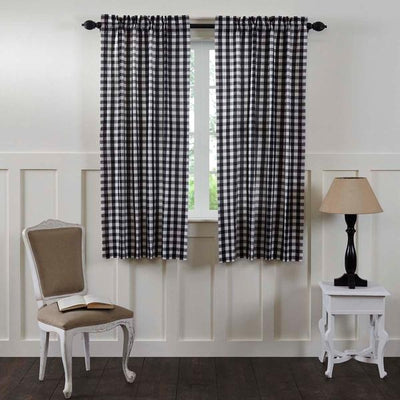 Annie Buffalo Check Black Lined Short Panel Curtains 63" - Primitive Star Quilt Shop