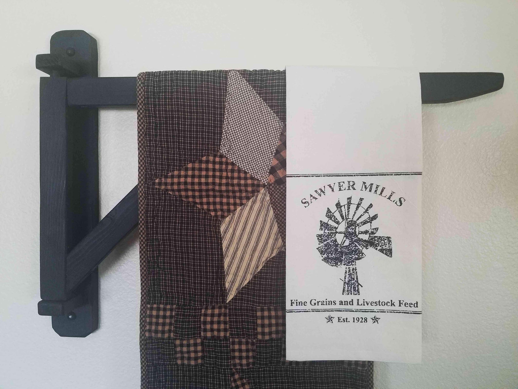 Handmade Black Wood Blanket Crane 24"