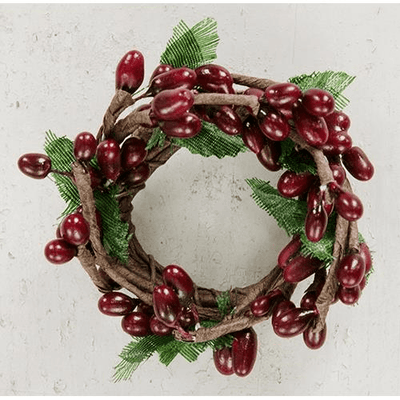 Burgundy Pip & Leaves Candle Ring - 1" - Primitive Star Quilt Shop