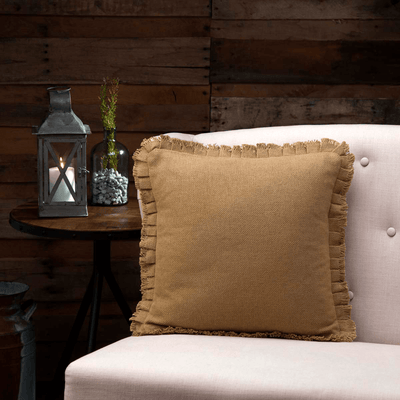 Burlap Natural Fringed Pillow 16" Filled - Primitive Star Quilt Shop