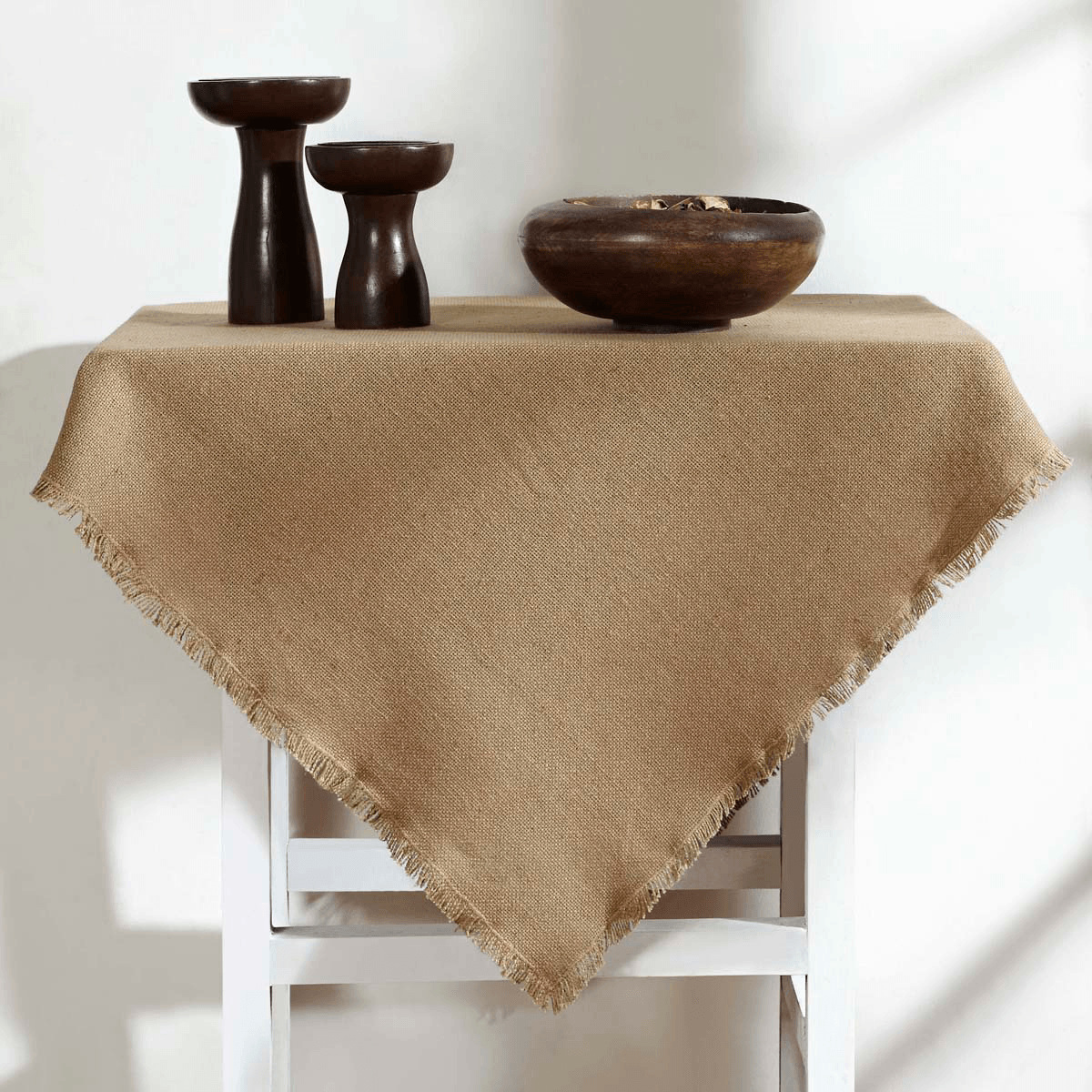 VHC Brands Burlap Natural Fringed Table Topper 40x40