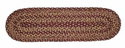 Burgundy and Tan Oval Braided Stair Tread Latex Backed 8.5x27" - Primitive Star Quilt Shop