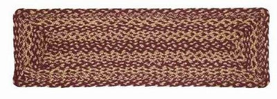 Burgundy and Tan Rectangle Braided Stair Tread Latex Backed 8.5x27" - Primitive Star Quilt Shop