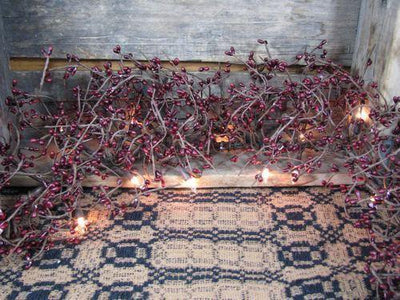 Lighted Burgundy Pip Berry Garland 4' - Primitive Star Quilt Shop