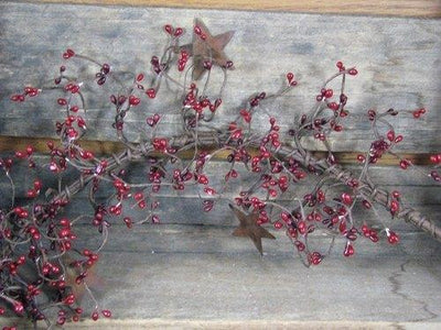 Red and Burgundy Pip Berry and Star Garland 40" - Primitive Star Quilt Shop