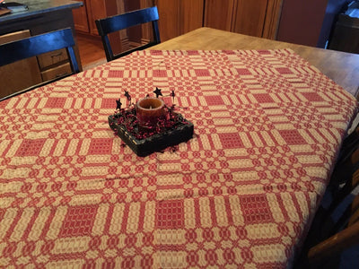 Westbury Cranberry and Tan Woven Table Cloth 52x52" - Primitive Star Quilt Shop