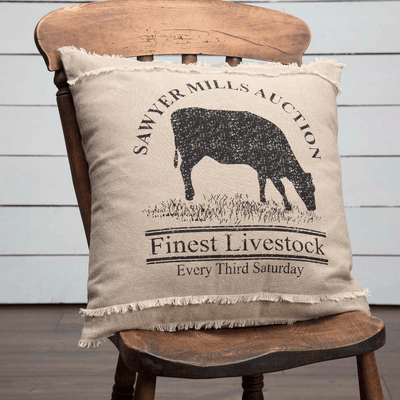Sawyer Mill Charcoal Cow Pillow 18" Filled - Primitive Star Quilt Shop