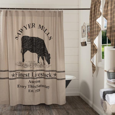 Sawyer Mill Charcoal Cow Shower Curtain - Primitive Star Quilt Shop