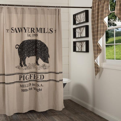 Sawyer Mill Charcoal Pig Shower Curtain - Primitive Star Quilt Shop