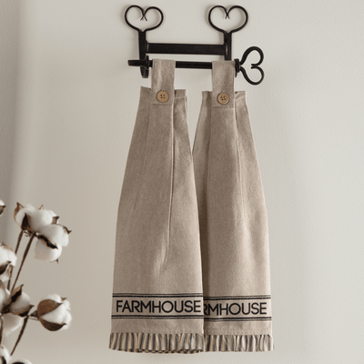 Sawyer Mill Charcoal Farmhouse Button Loop Tea Towel - Set of 2 - Primitive Star Quilt Shop