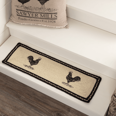 Sawyer Mill Charcoal Poultry Rectangle Braided Stair Tread Latex Backed 8.5x27" - Primitive Star Quilt Shop