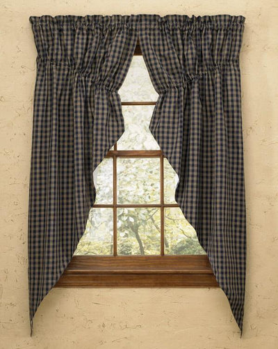 Sturbridge Navy Lined Prairie Curtains 63" - Primitive Star Quilt Shop