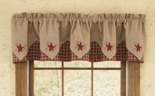 Sturbridge Wine Star Embroidered Pointed Lined Valance 72" - Primitive Star Quilt Shop